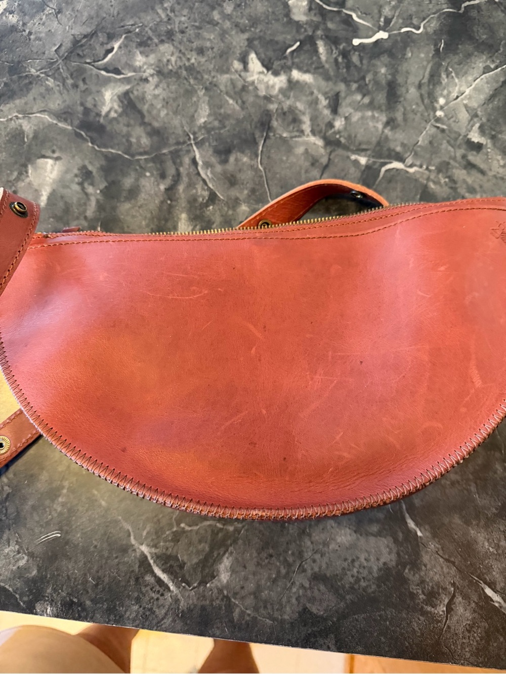 Lyons Leather Half-Moon Crossbody Bag in Cognac Brown Queen Bee - Picture 2 of 7
